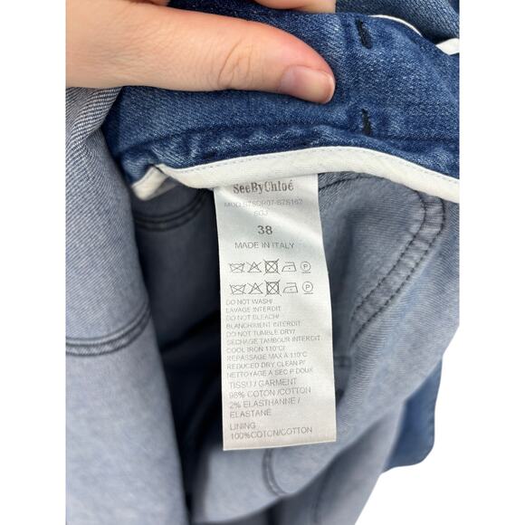 See by Chloe Dress Womens 38 M Small Denim Pinafore Midi Overall Washed Indigo - Picture 7 of 8